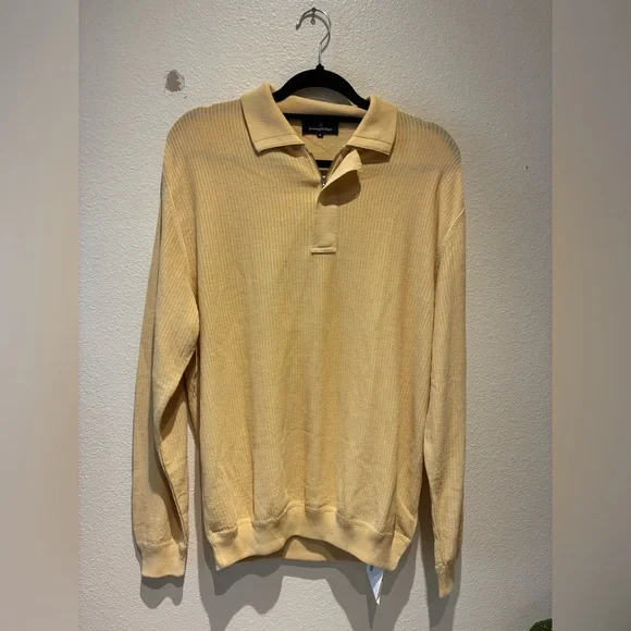 Ermenegildo Zegna Men’s Knit Polo Sweater Cotton Lightweight Sz M in Yellow - Picture 2 of 2